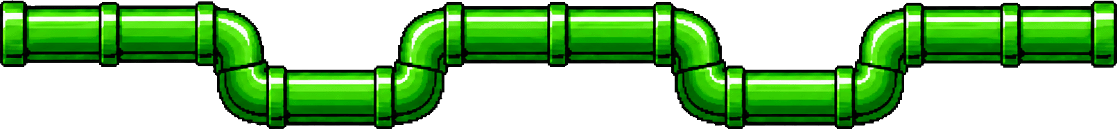 A green pixel-art plumbing pipeline running across the page